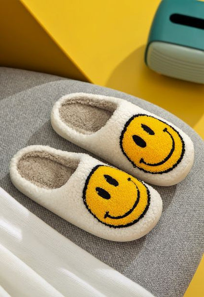 White Smiley Slippers